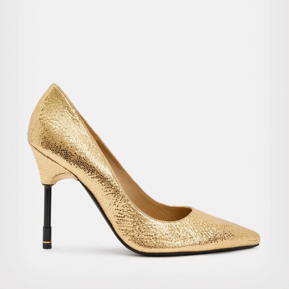 ALLSAINTS All Saints Gold Speckled Black Nova Metallic Leather Court Shoes Heels